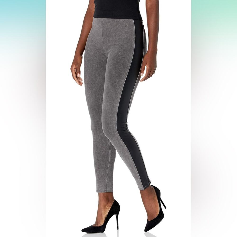 Lysse Women's Kasper Gray & Black Faux Leather Side Legging Pants Sz XS NEW